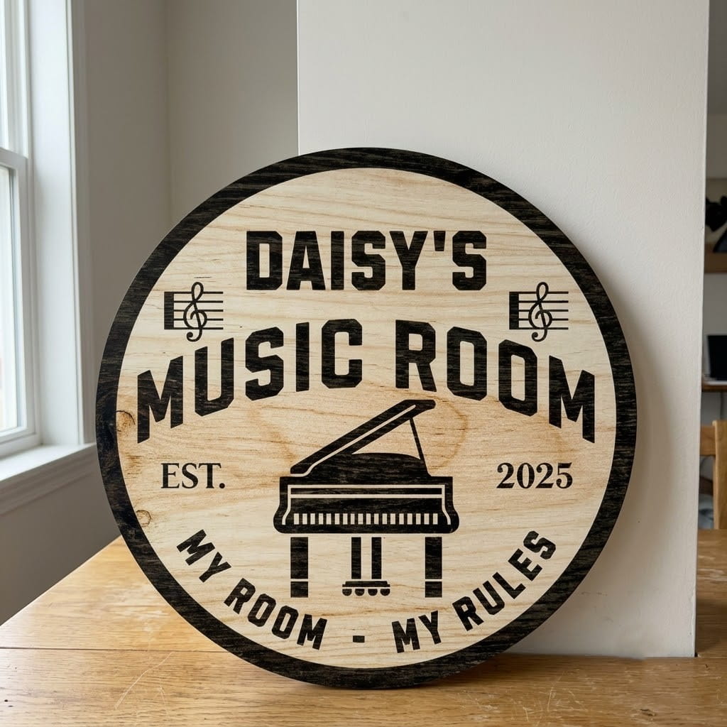 Personalized Music Room Wooden Sign – Custom Name & Year Studio Wall Art Decor for Musicians