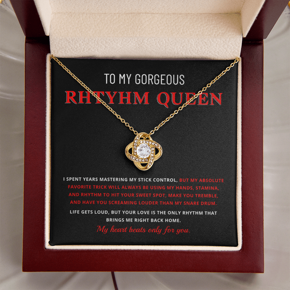 Rhythm Queen Love Knot Necklace - Funny Drummer Girlfriend Gift