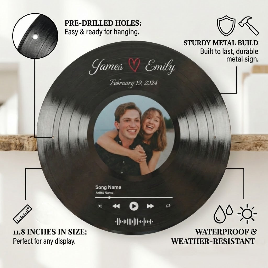 Custom Song Plaque with Picture & Vinyl Record Metal Sign | Personalized Anniversary Music Gifts Musician Fusion