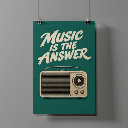 Music Is The Answer Art Print – Retro Vintage Radio Music Wall Art & Framed Aesthetic Decor