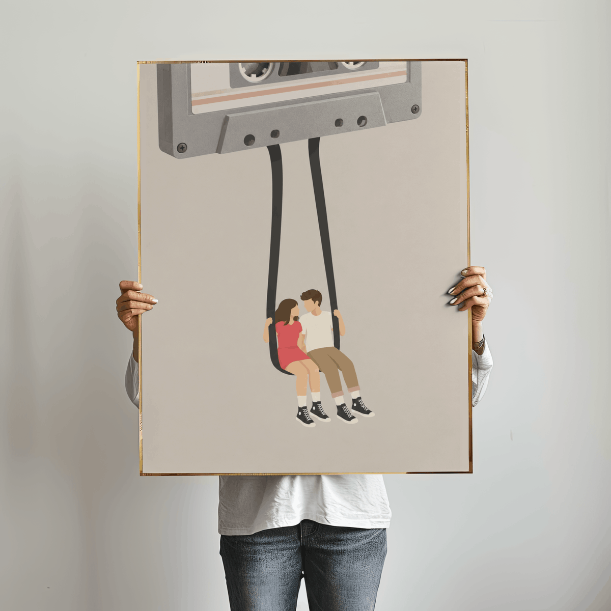 Cassette Tape Swing Art Print – Retro Mixtape Couple Music Wall Art & Framed Aesthetic Decor