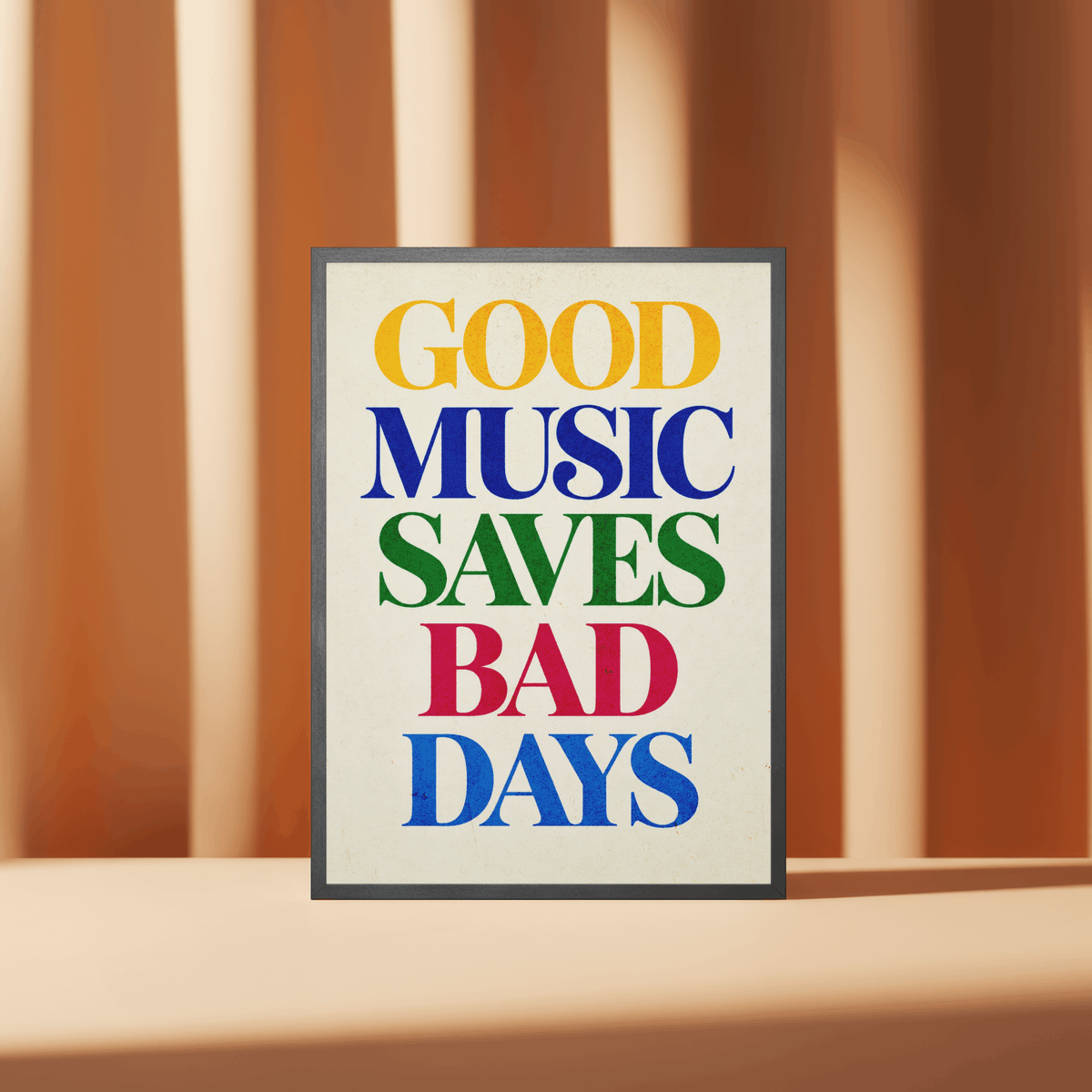 Good Music Saves Bad Days Art Print – Colorful Retro Typography Music Wall Art & Framed Aesthetic Decor