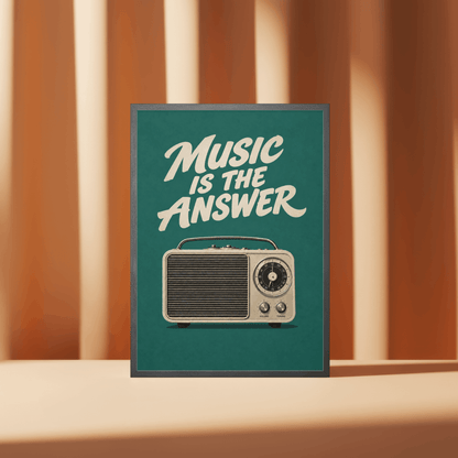 Music Is The Answer Art Print – Retro Vintage Radio Music Wall Art & Framed Aesthetic Decor