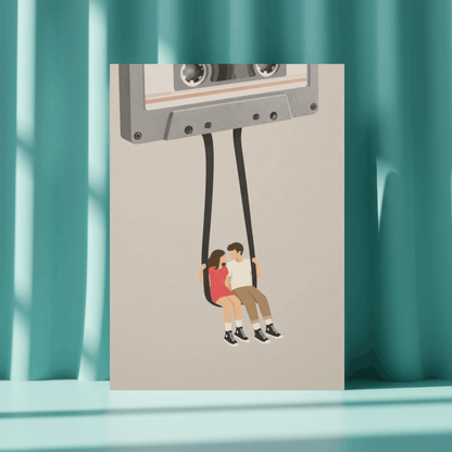 Cassette Tape Swing Art Print – Retro Mixtape Couple Music Wall Art & Framed Aesthetic Decor