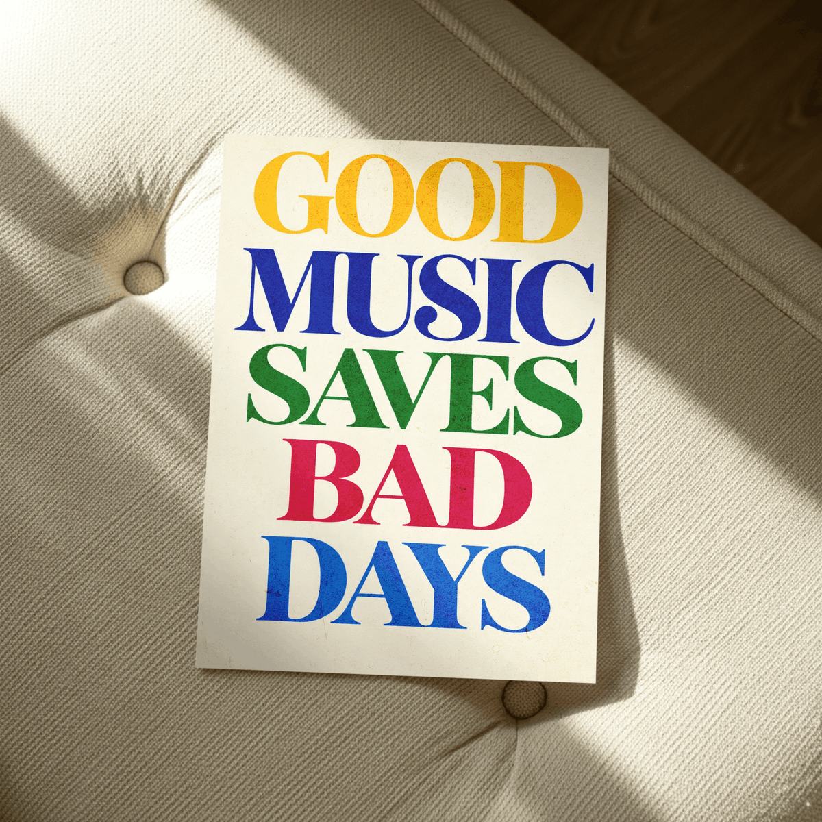 Good Music Saves Bad Days Art Print – Colorful Retro Typography Music Wall Art & Framed Aesthetic Decor