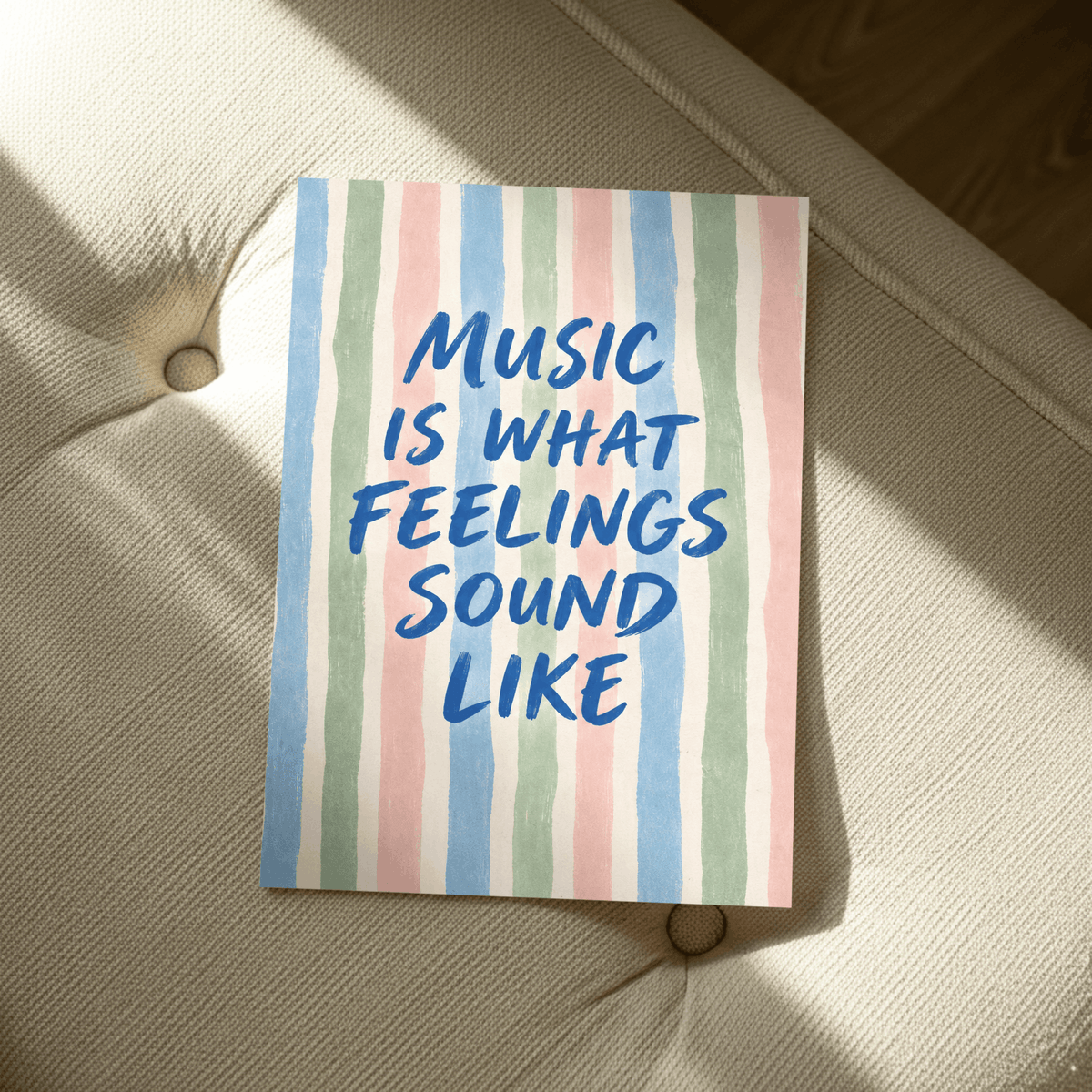 Music Is What Feelings Sound Like Art Print – Pastel Striped Typography Music Wall Art & Framed Aesthetic Decor