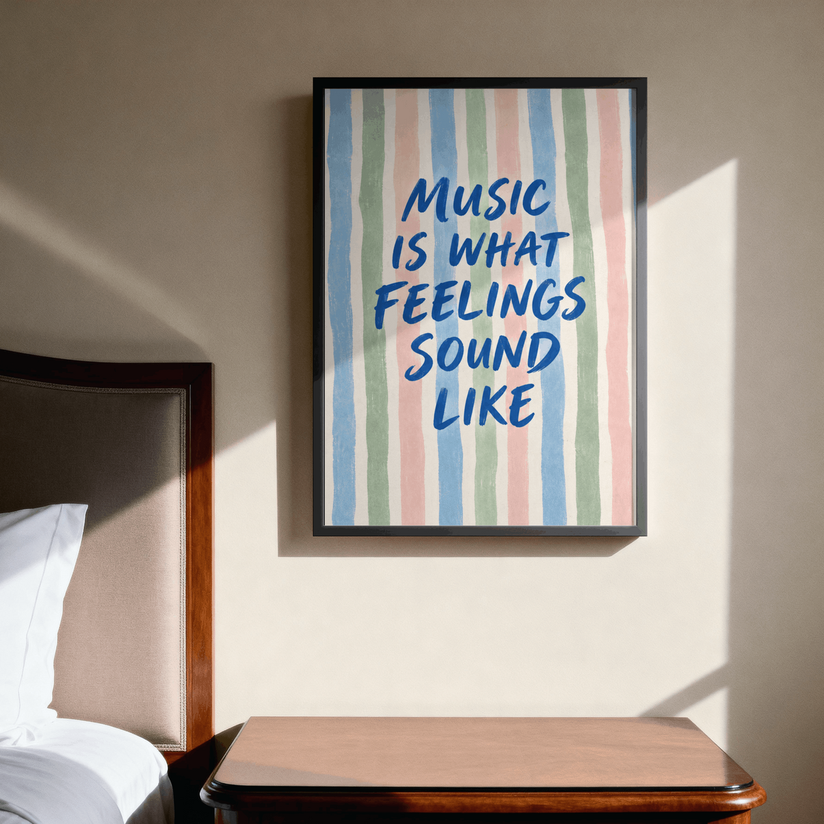 Music Is What Feelings Sound Like Art Print – Pastel Striped Typography Music Wall Art & Framed Aesthetic Decor