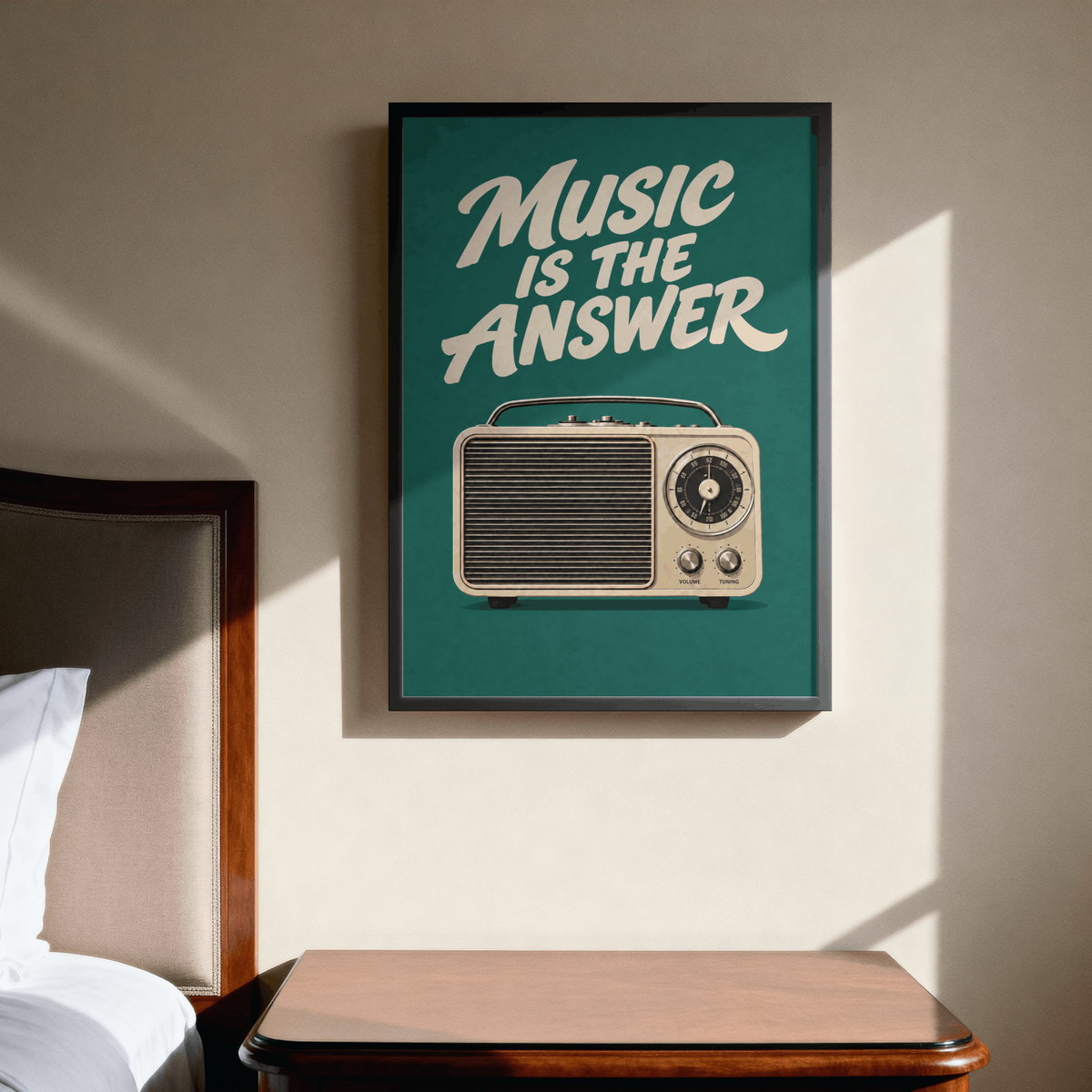 Music Is The Answer Art Print – Retro Vintage Radio Music Wall Art & Framed Aesthetic Decor