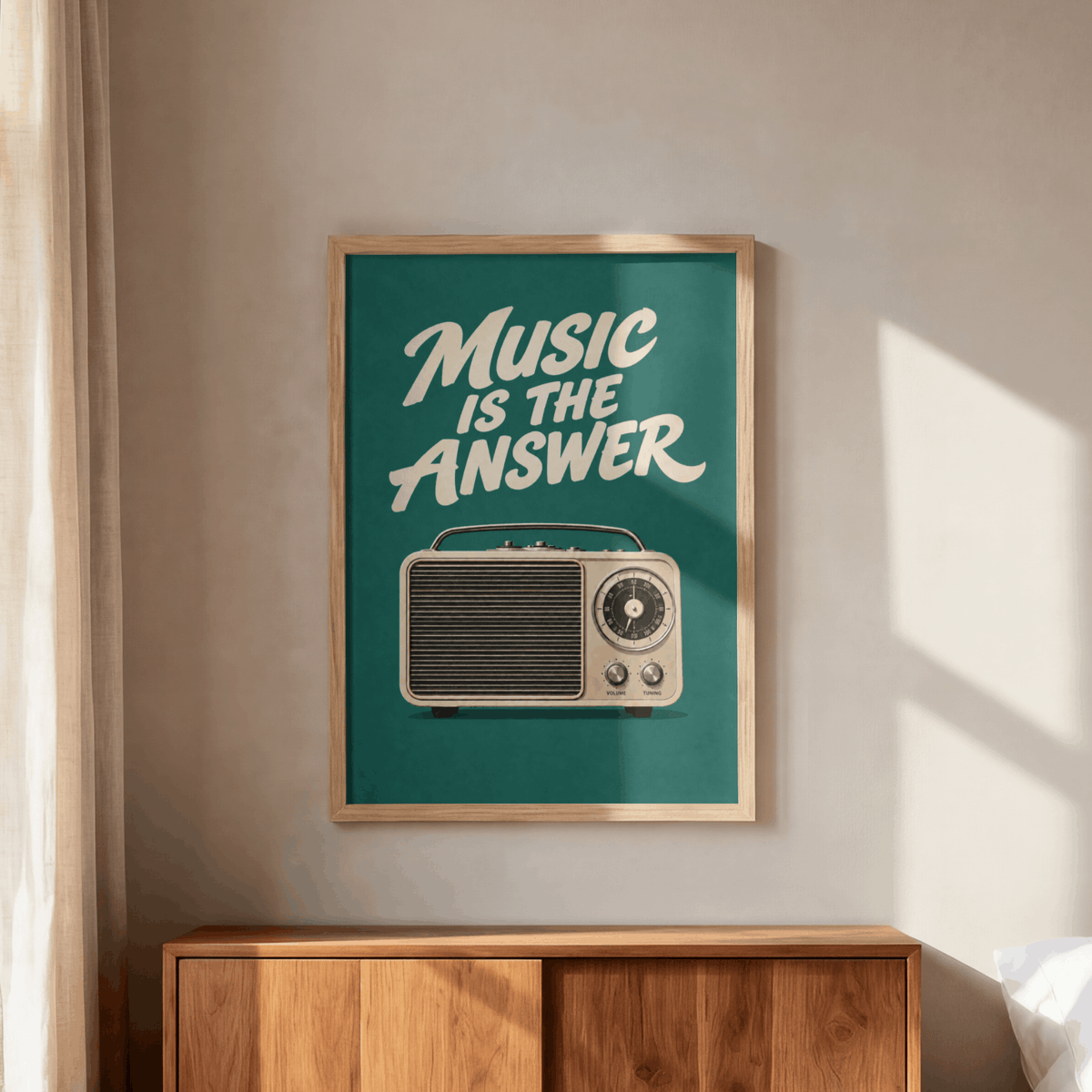 Music Is The Answer Art Print – Retro Vintage Radio Music Wall Art & Framed Aesthetic Decor
