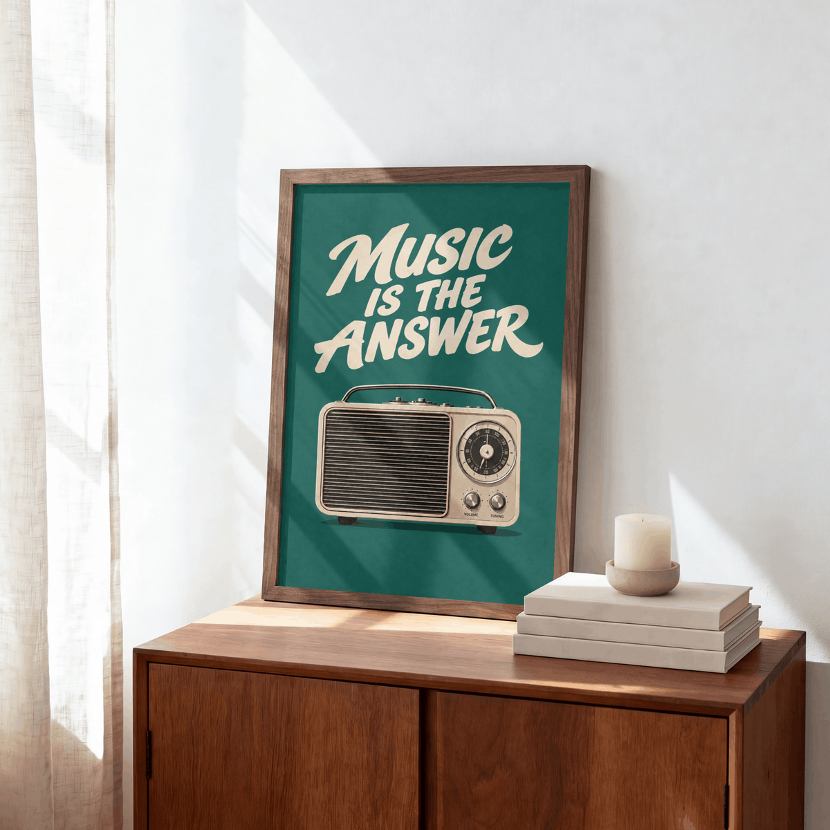 Music Is The Answer Art Print – Retro Vintage Radio Music Wall Art & Framed Aesthetic Decor