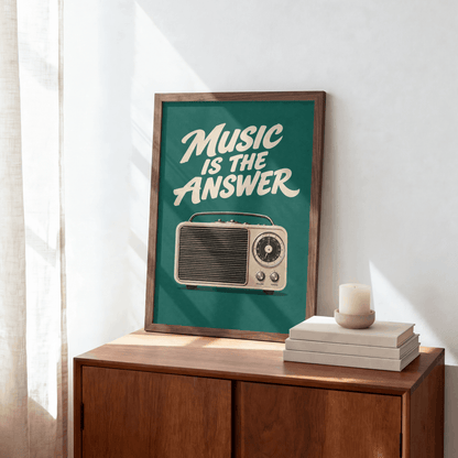 Music Is The Answer Art Print – Retro Vintage Radio Music Wall Art & Framed Aesthetic Decor