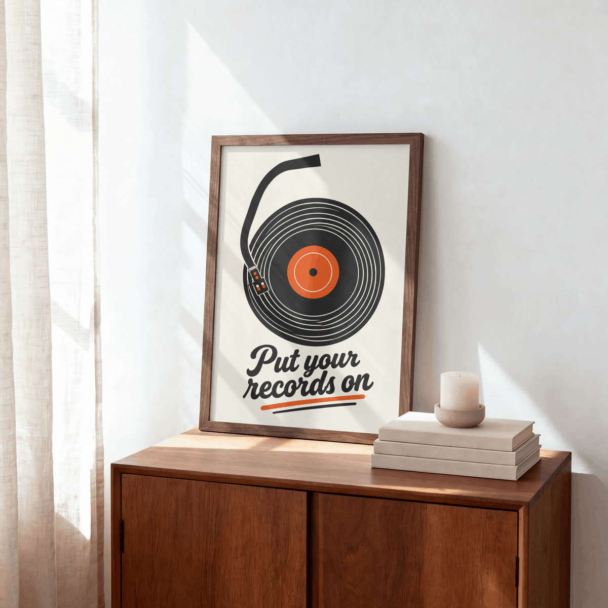 Put Your Records On Art Print – Retro Vinyl Turntable Music Wall Art & Framed Aesthetic Decor