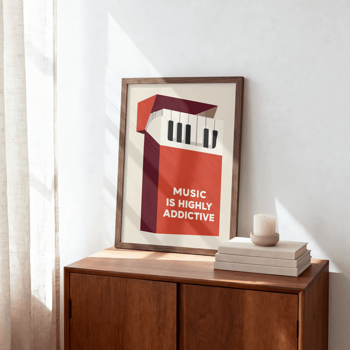 Music Is Highly Addictive Art Print – Retro Piano Music Wall Art & Framed Aesthetic Decor
