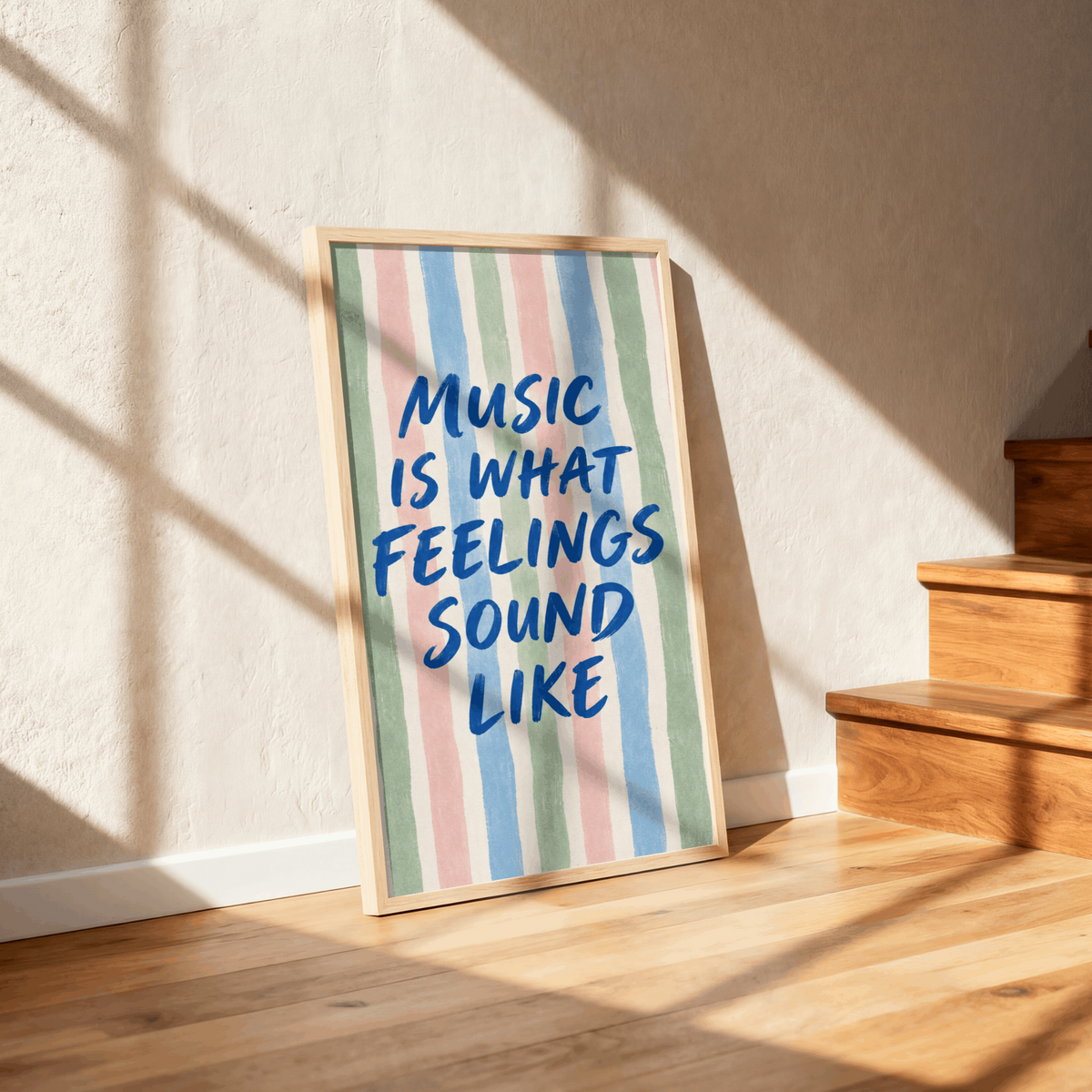 Music Is What Feelings Sound Like Art Print – Pastel Striped Typography Music Wall Art & Framed Aesthetic Decor