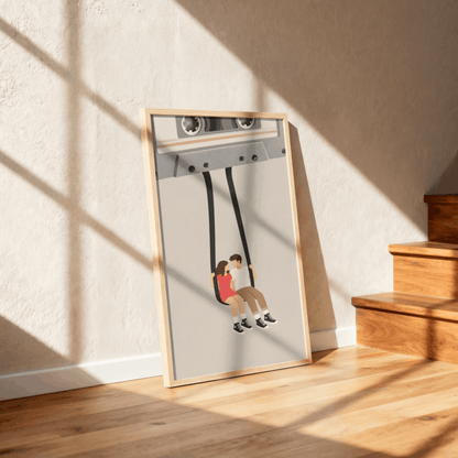 Cassette Tape Swing Art Print – Retro Mixtape Couple Music Wall Art & Framed Aesthetic Decor