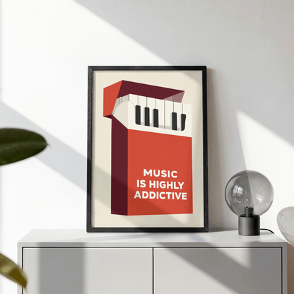 Music Is Highly Addictive Art Print – Retro Piano Music Wall Art & Framed Aesthetic Decor