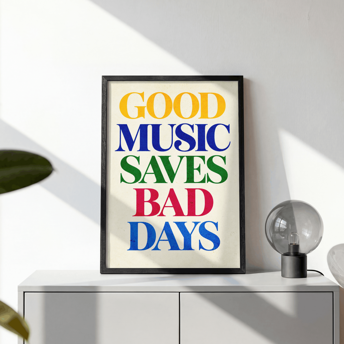Good Music Saves Bad Days Art Print – Colorful Retro Typography Music Wall Art & Framed Aesthetic Decor