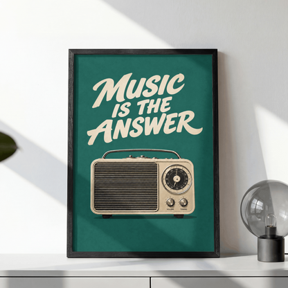 Music Is The Answer Art Print – Retro Vintage Radio Music Wall Art & Framed Aesthetic Decor