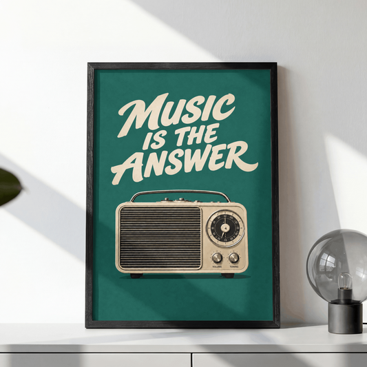 Music Is The Answer Art Print – Retro Vintage Radio Music Wall Art & Framed Aesthetic Decor