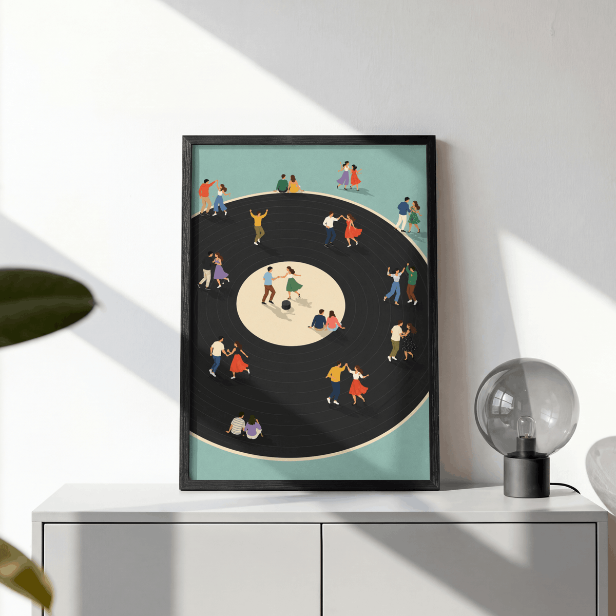 Vinyl Dance Floor Art Print – Retro People Dancing on Vinyl Record Music Wall Art & Framed Aesthetic Decor