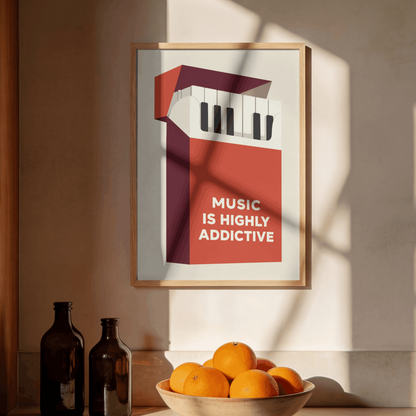 Music Is Highly Addictive Art Print – Retro Piano Music Wall Art & Framed Aesthetic Decor