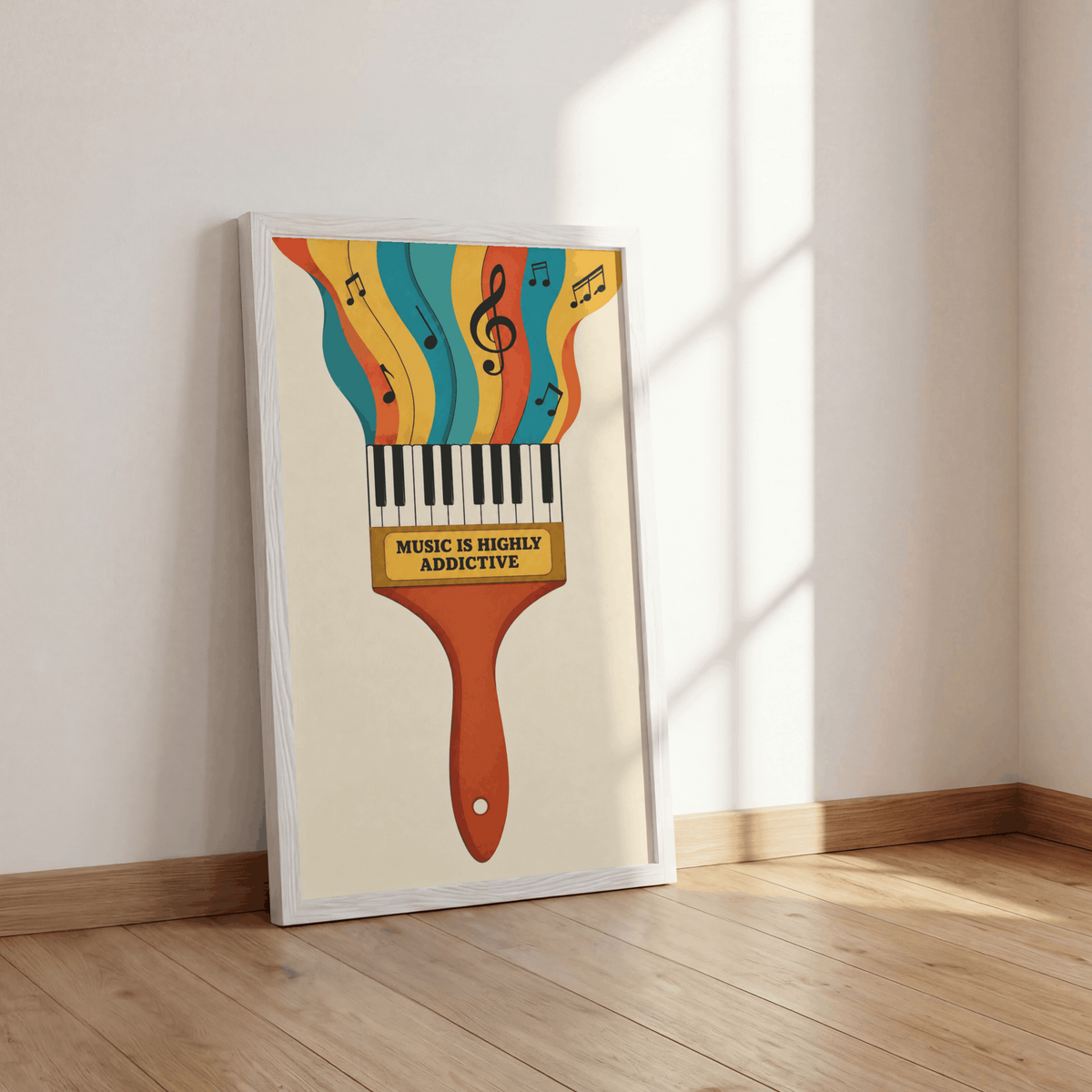 Music Is Highly Addictive Art Print – Retro Paintbrush Piano Music Wall Art & Framed Aesthetic Decor