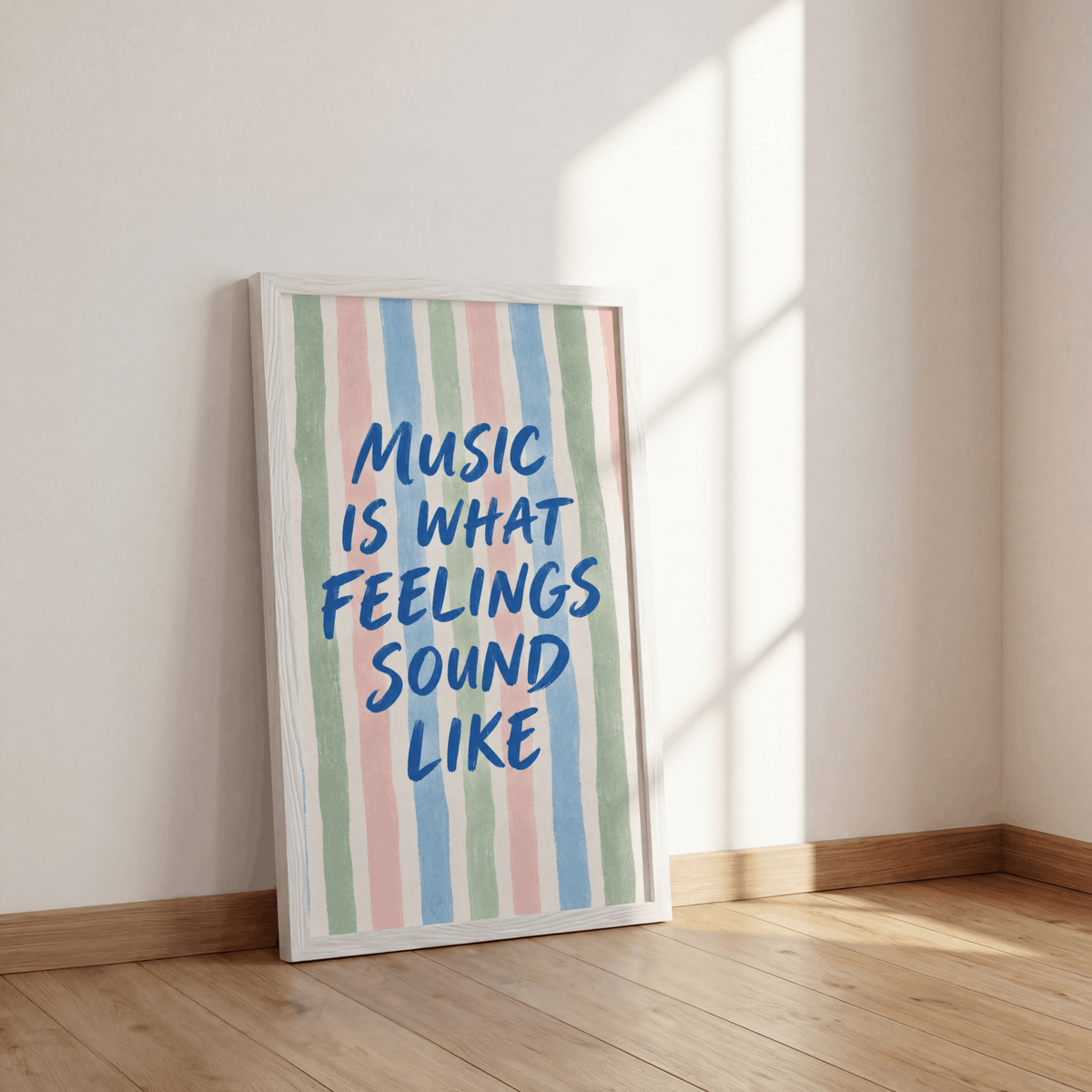 Music Is What Feelings Sound Like Art Print – Pastel Striped Typography Music Wall Art & Framed Aesthetic Decor