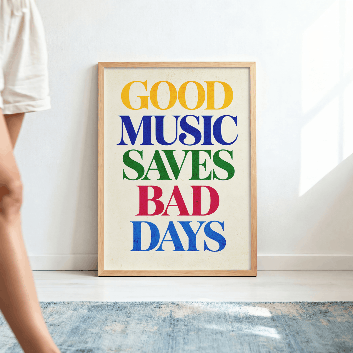 Good Music Saves Bad Days Art Print – Colorful Retro Typography Music Wall Art & Framed Aesthetic Decor