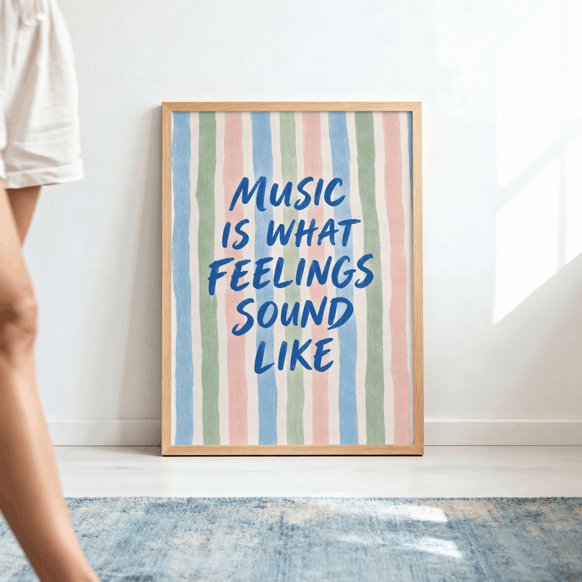 Music Is What Feelings Sound Like Art Print – Pastel Striped Typography Music Wall Art & Framed Aesthetic Decor