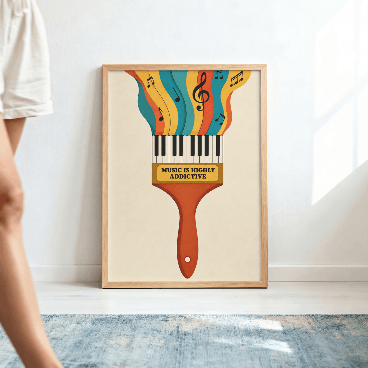 Music Is Highly Addictive Art Print – Retro Paintbrush Piano Music Wall Art & Framed Aesthetic Decor