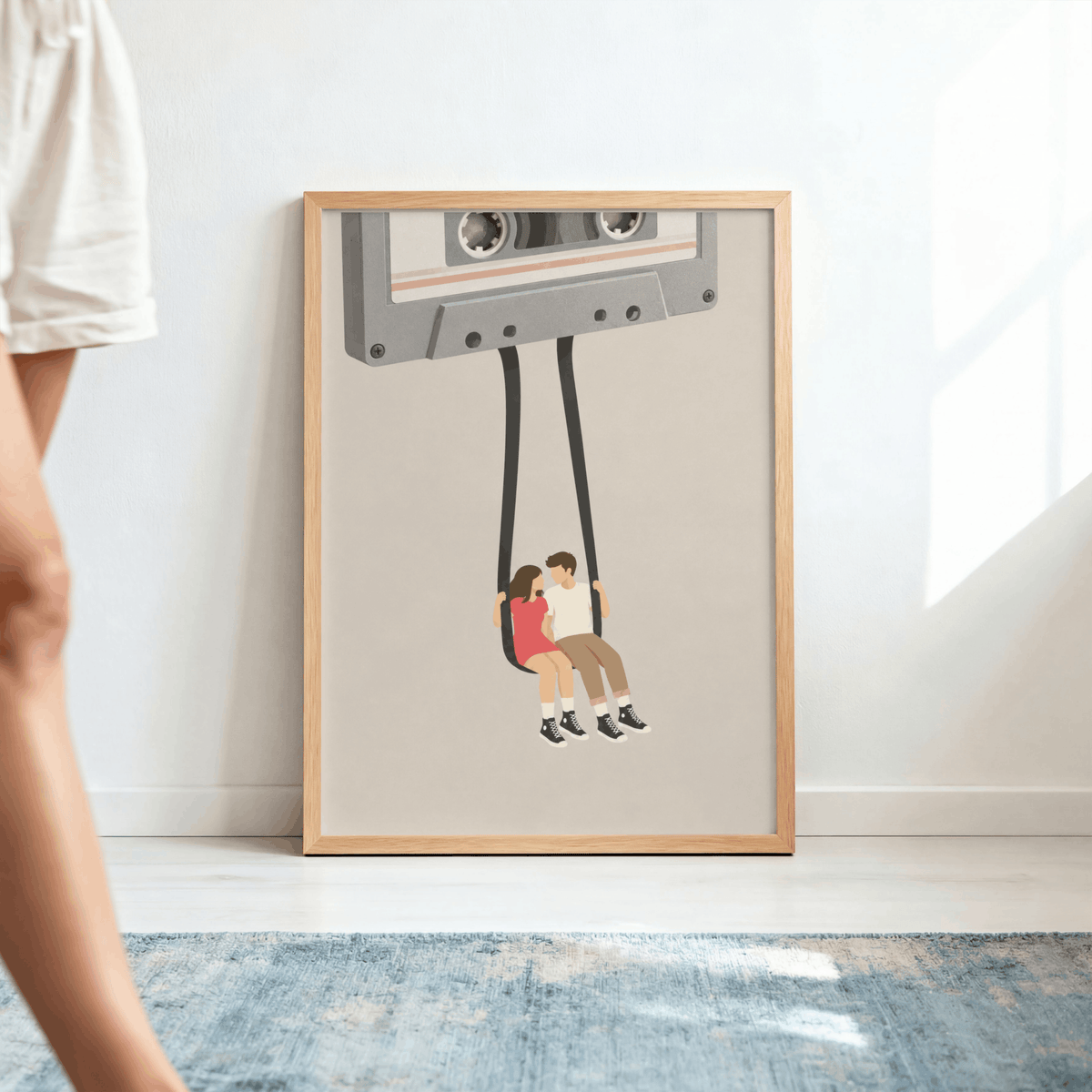 Cassette Tape Swing Art Print – Retro Mixtape Couple Music Wall Art & Framed Aesthetic Decor