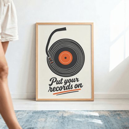 Put Your Records On Art Print – Retro Vinyl Turntable Music Wall Art & Framed Aesthetic Decor