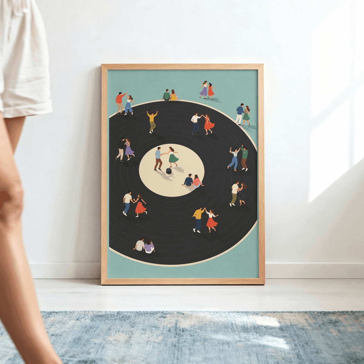 Vinyl Dance Floor Art Print – Retro People Dancing on Vinyl Record Music Wall Art & Framed Aesthetic Decor