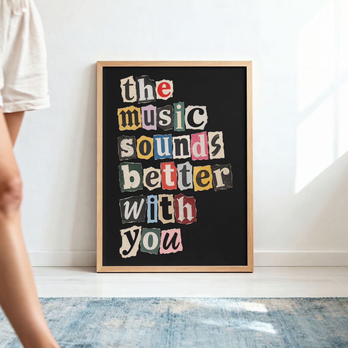 The Music Sounds Better With You Art Print – Retro Ransom Note Music Wall Art & Framed Aesthetic Decor