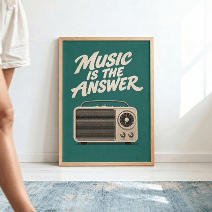 Music Is The Answer Art Print – Retro Vintage Radio Music Wall Art & Framed Aesthetic Decor