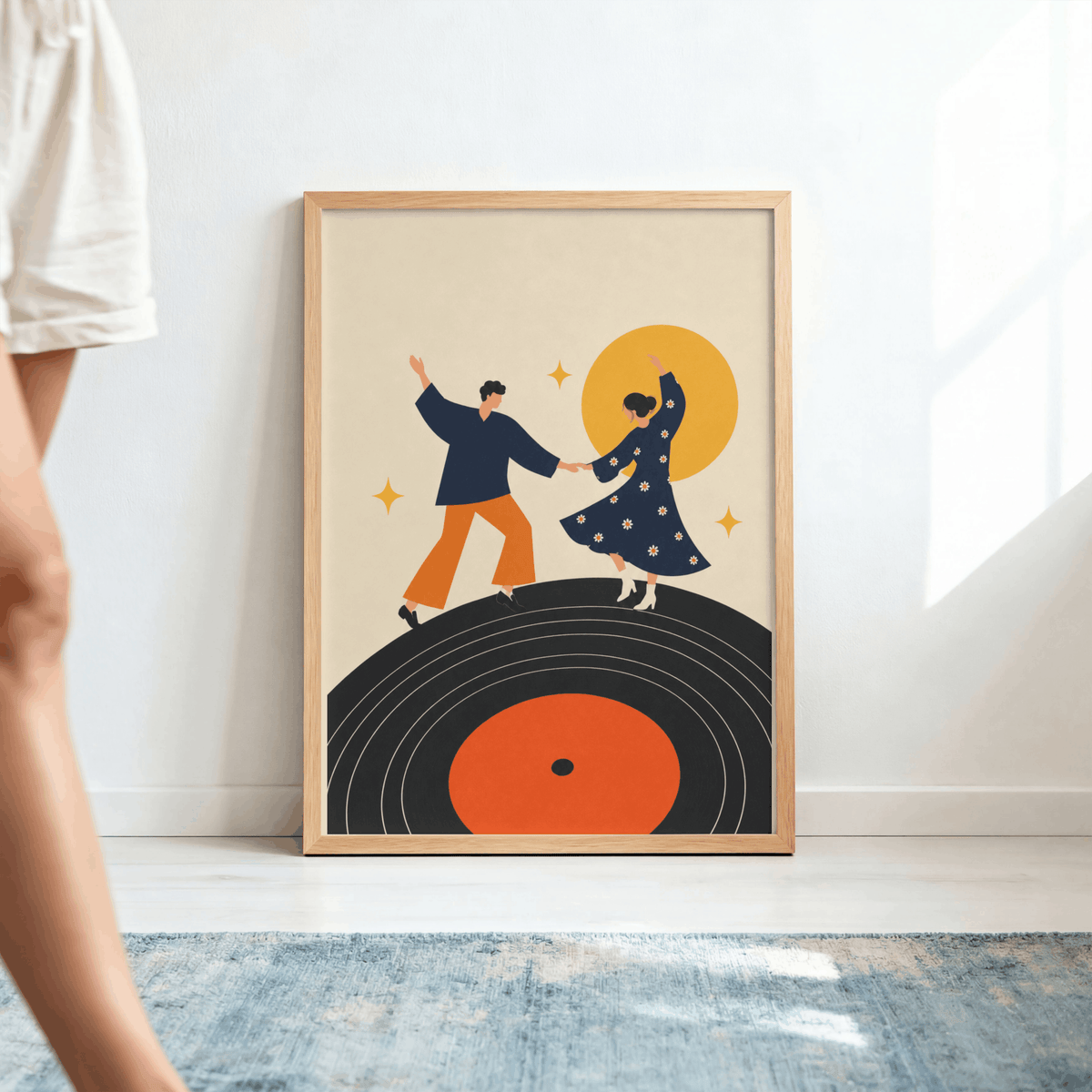 Dancing on Vinyl Art Print – Mid-Century Modern Couple Music Wall Art & Framed Aesthetic Decor
