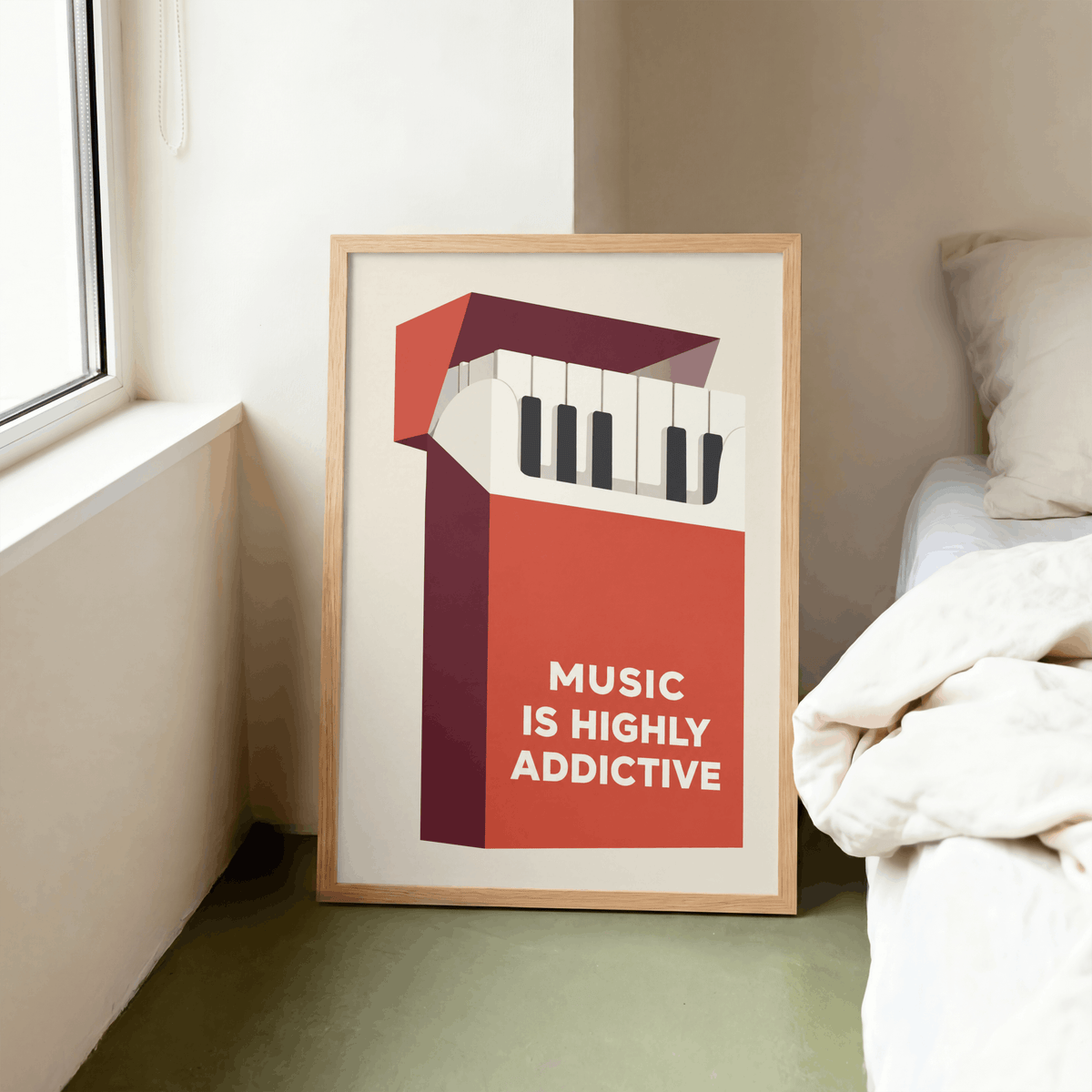 Music Is Highly Addictive Art Print – Retro Piano Music Wall Art & Framed Aesthetic Decor