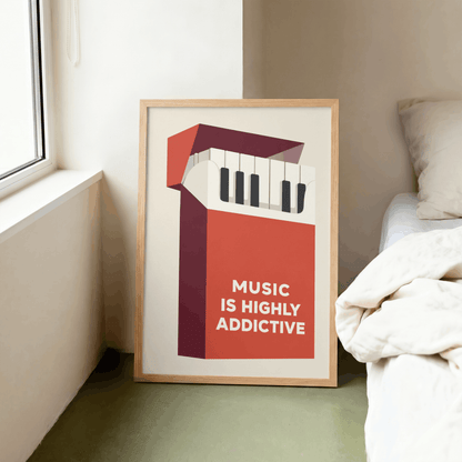 Music Is Highly Addictive Art Print – Retro Piano Music Wall Art & Framed Aesthetic Decor
