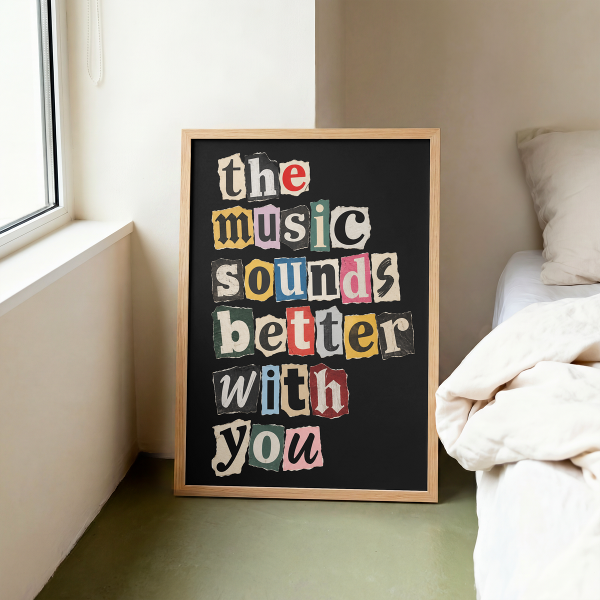 The Music Sounds Better With You Art Print – Retro Ransom Note Music Wall Art & Framed Aesthetic Decor
