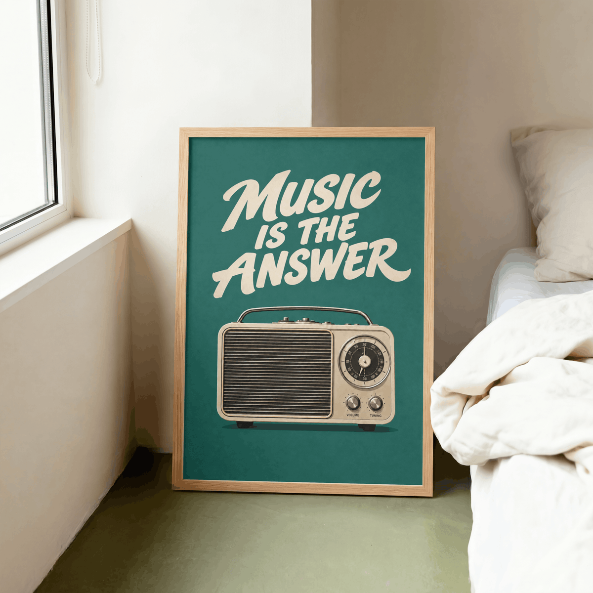 Music Is The Answer Art Print – Retro Vintage Radio Music Wall Art & Framed Aesthetic Decor