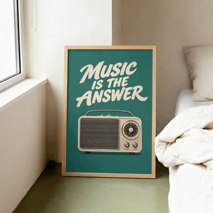 Music Is The Answer Art Print – Retro Vintage Radio Music Wall Art & Framed Aesthetic Decor