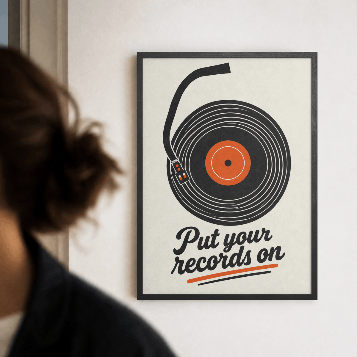 Put Your Records On Art Print – Retro Vinyl Turntable Music Wall Art & Framed Aesthetic Decor