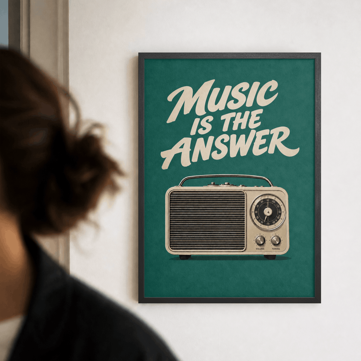 Music Is The Answer Art Print – Retro Vintage Radio Music Wall Art & Framed Aesthetic Decor
