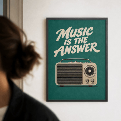 Music Is The Answer Art Print – Retro Vintage Radio Music Wall Art & Framed Aesthetic Decor