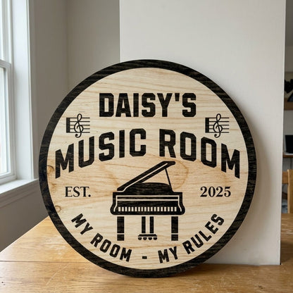 Personalized Music Room Wooden Sign – Custom Name & Year Studio Wall Art Decor for Musicians