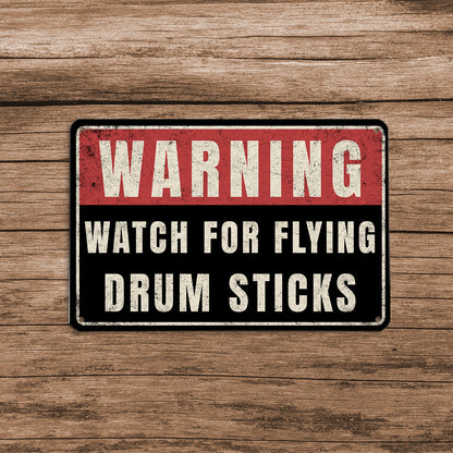 Flying Drum Sticks Metal Sign