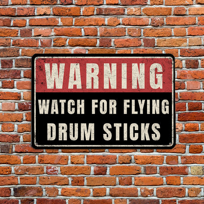 Flying Drum Sticks Metal Sign
