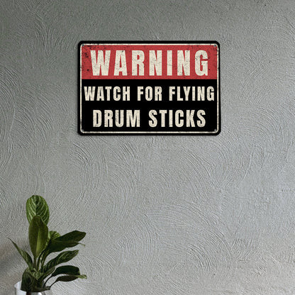 Flying Drum Sticks Metal Sign