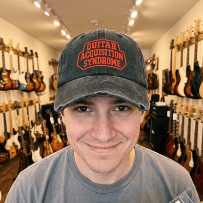 Funny Guitar Hat for Men Women | "Guitar Acquisition Syndrome" Printed Distressed Musician Dad Cap Gift