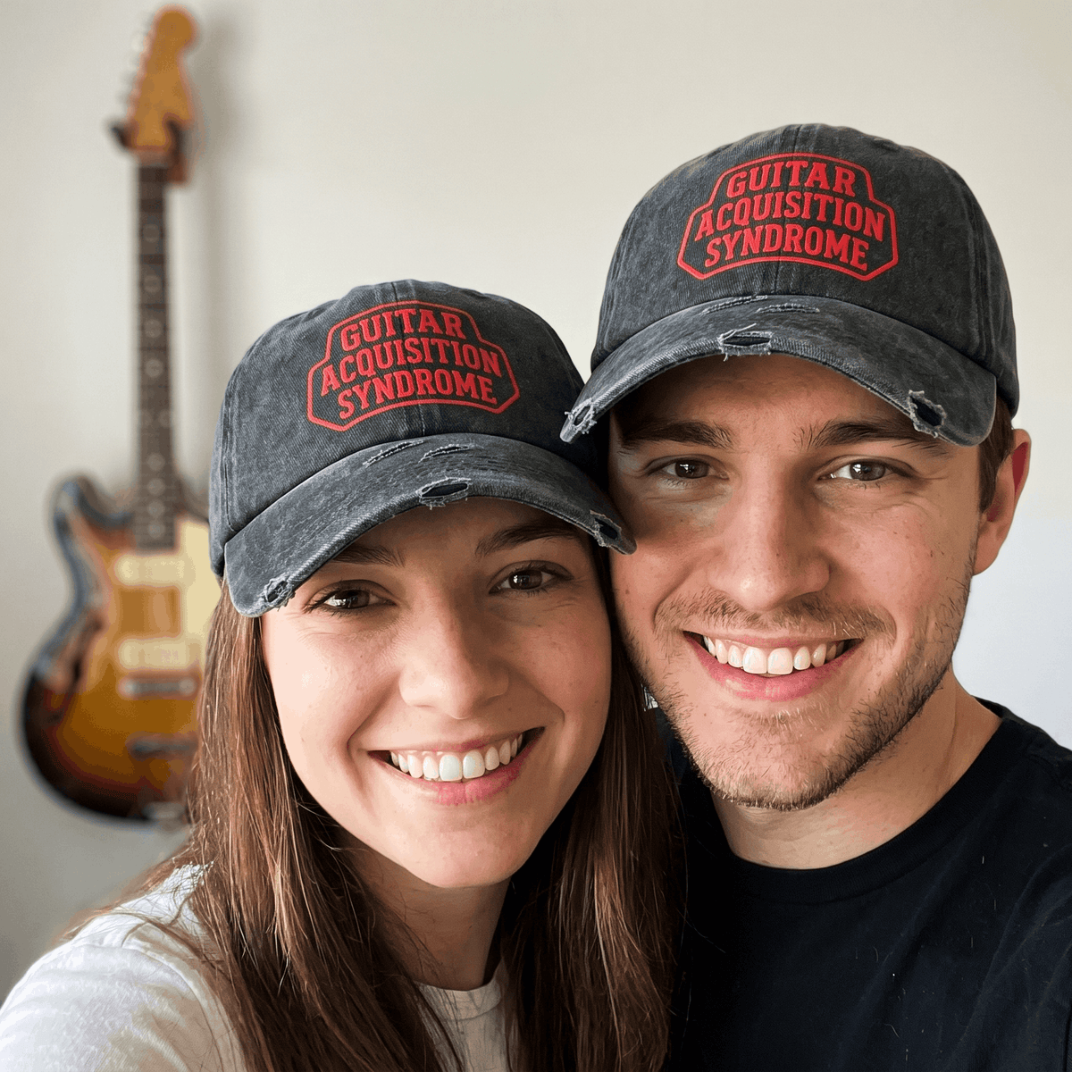 Funny Guitar Hat for Men Women | "Guitar Acquisition Syndrome" Printed Distressed Musician Dad Cap Gift